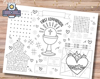 First Holy Communion Coloring Placemat PRINTABLE , Digital File, Printable, Holy Communion, Activity Mat