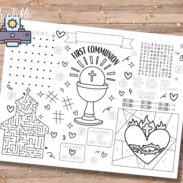 First Holy Communion Coloring Placemat PRINTABLE , Digital File, Printable, Holy Communion, Activity Mat