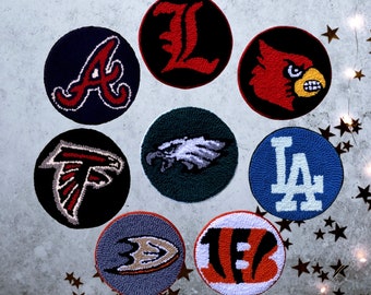NFL, MLB, NHL teams mug rugs pucnh needle coaster, knitting handmade mug rug, logo christmas coaster gift, tufted rug