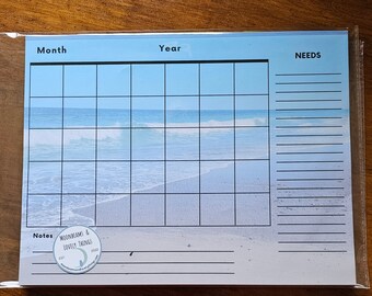 Beach Blank Calendar, Fill-In Dates for Flexibility, Planner Pad, Tear Away Sheets, 8.5 x 11 inch, Notes/Needs Planning, Reminders, Magnets