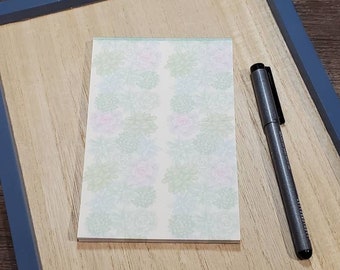 Floral Succulent, All Over Pattern, Purples and Greens, Notepad, 4x6 Memo, 50 Page Tearaway Sheets, To Do List, Chipboard, Memo Pad, Gift