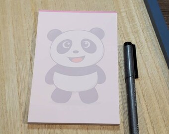 Illustrated Panda with Pink, Cheery Panda, Notepad, 4x6 Memo, 50 Page Tearaway Sheets, To Do List, Chipboard, Memo Pad, Gift