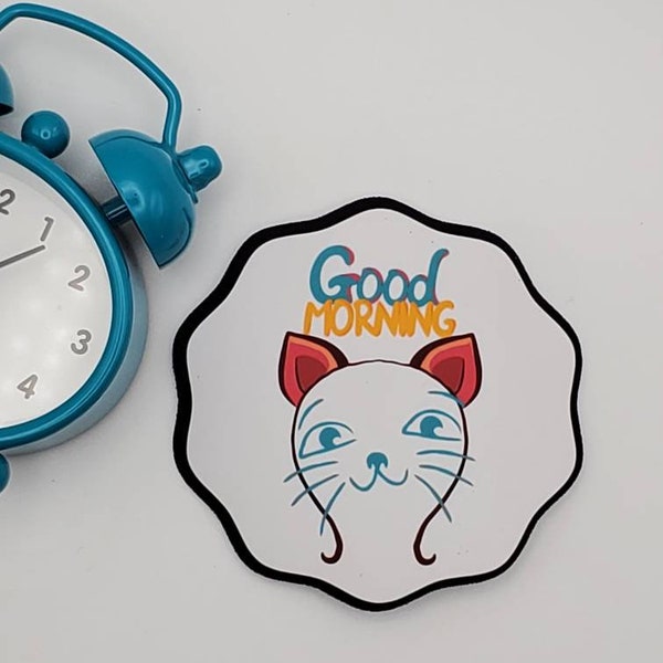 Good Morning Cat Vinyl Sticker Decal Water Resistant Stationery Wake Up Phone Case Notebook Instrument Water Bottle Laptop Cat Lover Kitty