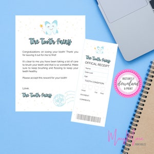 Carta y recibo del Hada de los Dientes, PDF de impresión fácil del Hada de los Dientes, Impresión instantánea del Hada de los Dientes, Descarga digital del certificado de diente perdido del niño