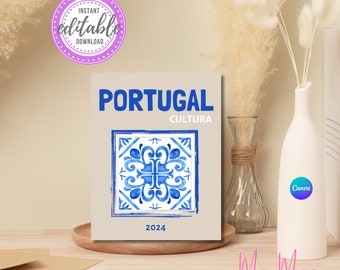 Travel Photo Book Template Portugal, Ebook Canva Template, Coffee Tablebook Customizable, Travel Journal Printable, Print & Personalize Book