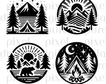 Camping SVG Bundle – Hiking, Tent, Bear, Mountain Clipart (Digital Download)