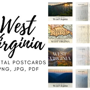 Cartões postais da Virgínia Ocidental - Quase o paraíso - Montanhas cênicas digitais - Desenhos de mapas - Decoração para casa para impressão - Estradas rurais PNG, JPG, PDF