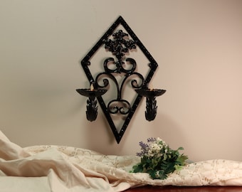 Vintage Diamond Shaped Cast Iron Candleholder Wall Sconce