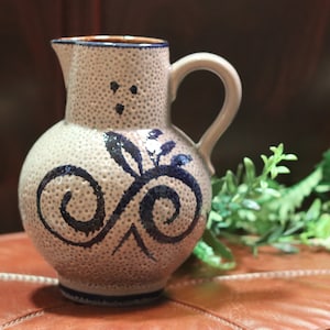 Mid Century 1950s Scheurich West Germany Salt Glazed Blue & Gray Ceramic Pitcher with Swirl Design | Style 418-20