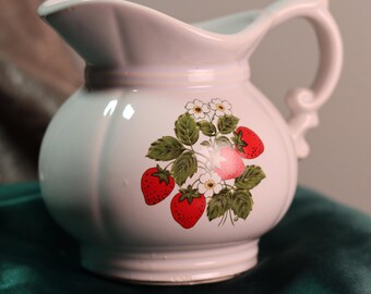 Vintage Whimsical McCoy Strawberry Patterned Handled Ceramic Pitcher