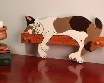 Adorable Hand-Painted Calico Kitty Cat Coat Rack with Multiple Installation Options | Cat Lovers Gift