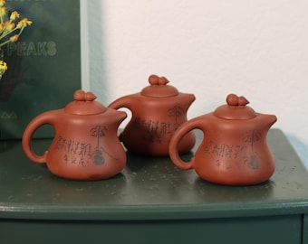 Set of 3 Classic Chinese Yixing Handmade Zisha Purple Clay Teapots | Tea Ceremony Fairness Pot