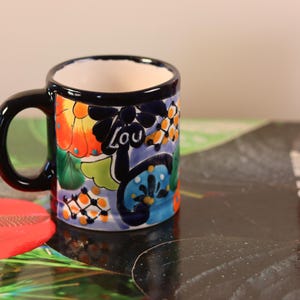 Talavera Large Mexican Lead Free Colorful Floral Painted Handled Mug | Mosaic Pattern