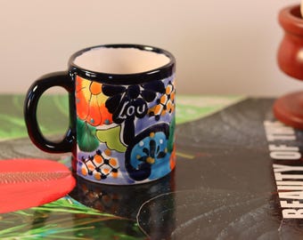 Talavera Large Mexican Lead Free Colorful Floral Painted Handled Mug | Mosaic Pattern