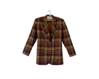 Vintage 90er Jahre Valerie Stevens Karierter Tartan Schurwolle Blazer Damen M