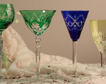 Nachtmann Stem Glasses with Colored Overlay Cut to Clear