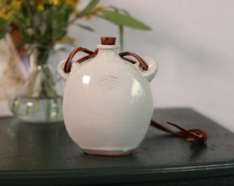 Handmade Studio Pottery White Glazed Ceramic Canteen Jug Flask