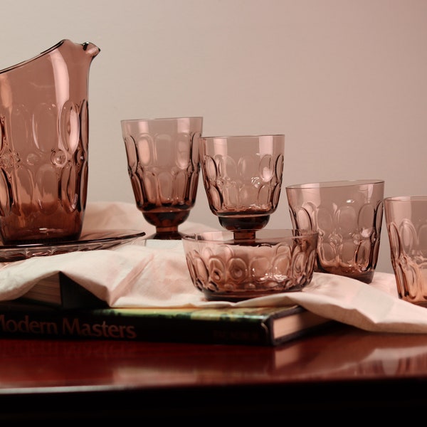 Fostoria Mesa Glassware Set in Purple Brown Color | MCM Glass and Barware