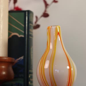 Handblown Made in Poland Orange & White Creamsicle Heavy Floral Glass Bud Vase | Collectible Art Glass