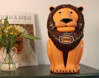 El tarro de galletas original 'Tiger Cookie Tar' / Recipiente de plástico para postres con tapa y león parlante de los años 90