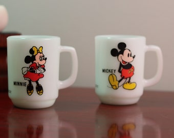Set of 2 Minnie & Mickey Anchor Hocking Milk Glass Mugs | Pepsi Collector Series