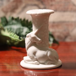 Takahashi Porcelain White Fantasy Folklore Unicorn Candle Stick Pillar Holder | Made in Japan | Cottage Core Decor