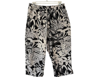 Pantalones capri cómodos con estampado floral de la jungla de algodón vintage SunBay, talla grande para mujer (talla pequeña).