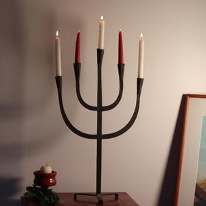 Rare Mid Century Modern Wrought Iron Black Goth Brutalist Candelabra | Tall Decorative Candle Holder