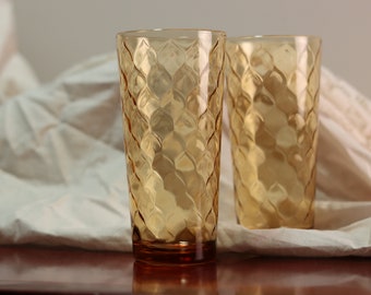 Vintage Anchor Hocking Amber Diamond Optic Glasses | Barware | Clear and Yellow Options