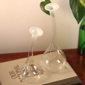Set of 2 Handblown Art Glass Clear Curved Funnel Neck Bud Flower Vase | Modern Propagation Vases