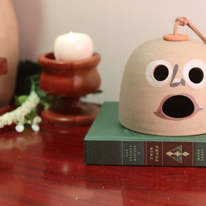 Hand-made Terracotta Ceramic Bell Shaped Wind Chime with Painted Face