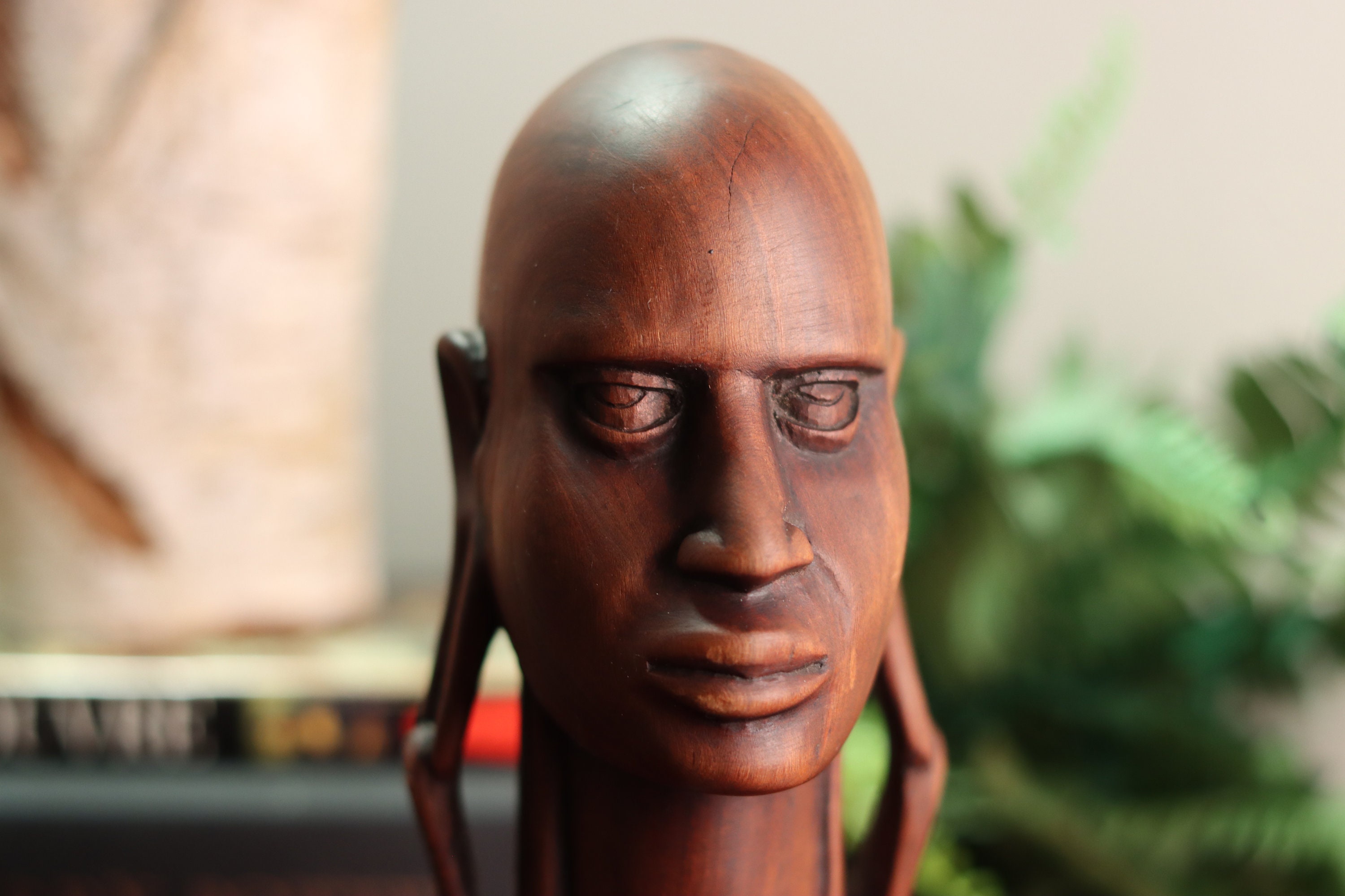 Handcarved Wooden African Head Statue With Artist Signature Etsy