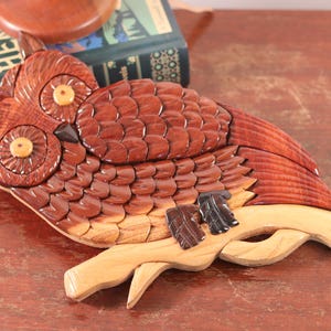 Hand Crafted 1970s Style Carved Gloss Wood Owl Wall Hanging | Autumn Bird & Nature Decor