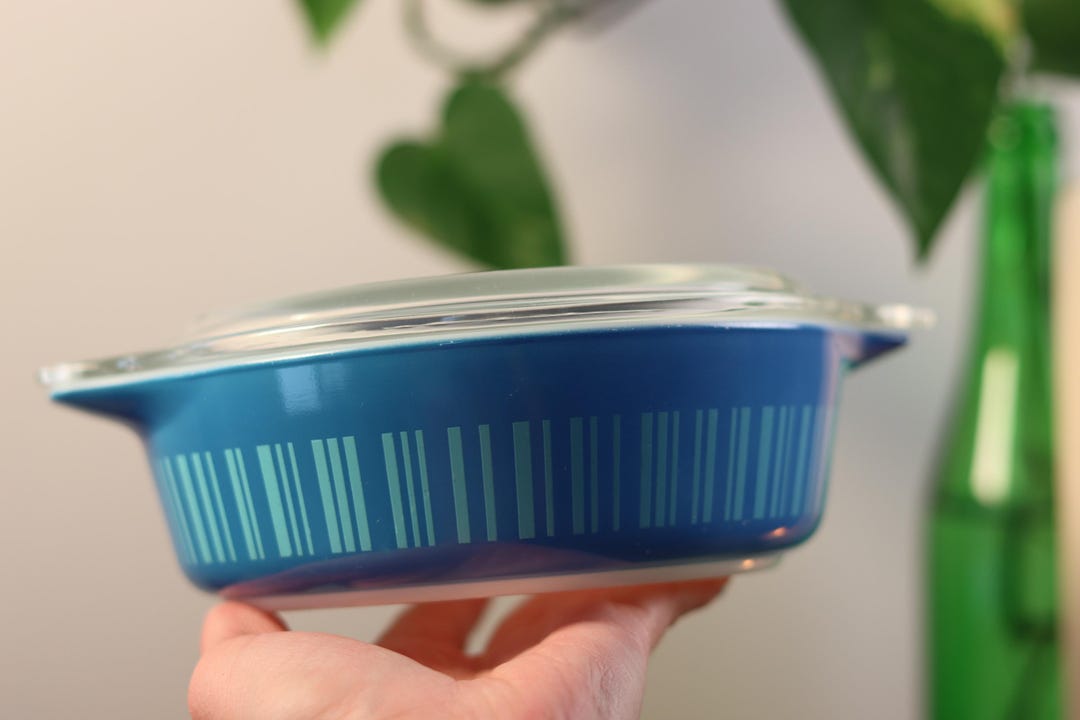 Rare 1966 Blue Stripe Promotional Pyrex Ovenware Serve & Store Glass ...