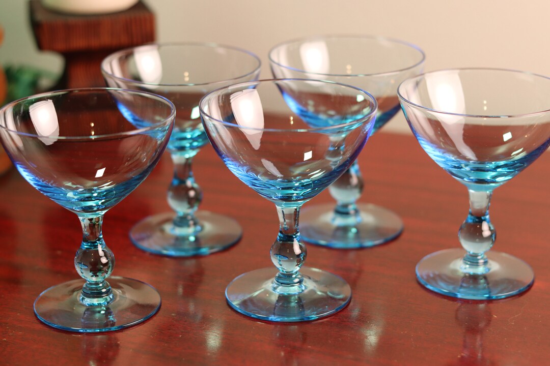 Regina Blue Champagne Glasses Made by Sky Blue Glassware Etsy