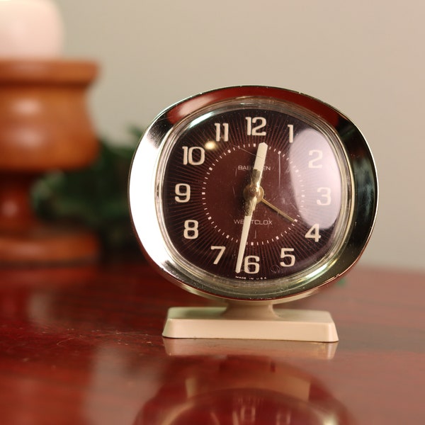 Vintage MCM 1960's Square Baby Ben Westclox Gold Trim Retro Alarm Clock Home Decor