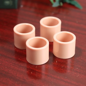 Set of 4 1980s Pastel Salmon Pink Flat Round Acrylic Napkin Ring Holders | Picnic Basket Accessories