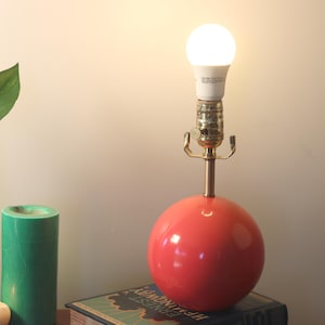 Kate Spade Round Ball Coral Red Ceramic Glossy Gold Accented Table Lamp