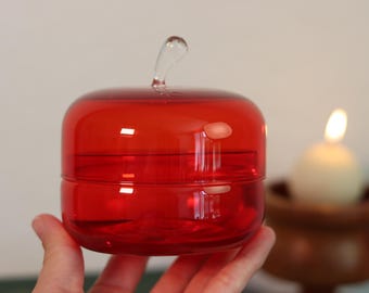 Handblown Candy Apple Red Lidded Glass Treat Dish