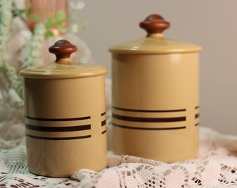 Vintage West Bend Harvest Gold Canisters | Retro Brown Stripes