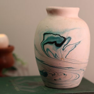 Handmade Nemadji Pottery Vase | Swirled Blue Smoke Ceramic