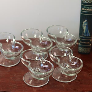 Set of 5 Rare Retro 1950s Double Scoop Ice Cream Clear Glass Pedestal Dishes