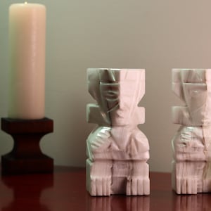 Set of 2 Vintage Aztec / Mayan Style Onyx Hand-carved Heavy Stone Bookends