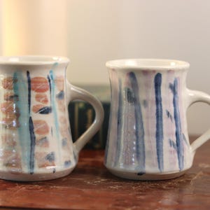 Set of 2 Beautiful Hand-Painted Studio Pottery Signed Ceramic Handled Mugs