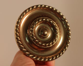 90s Andrea Sadek Brass Georgian Rope Medallion Curtain Tie Holdback | One Left