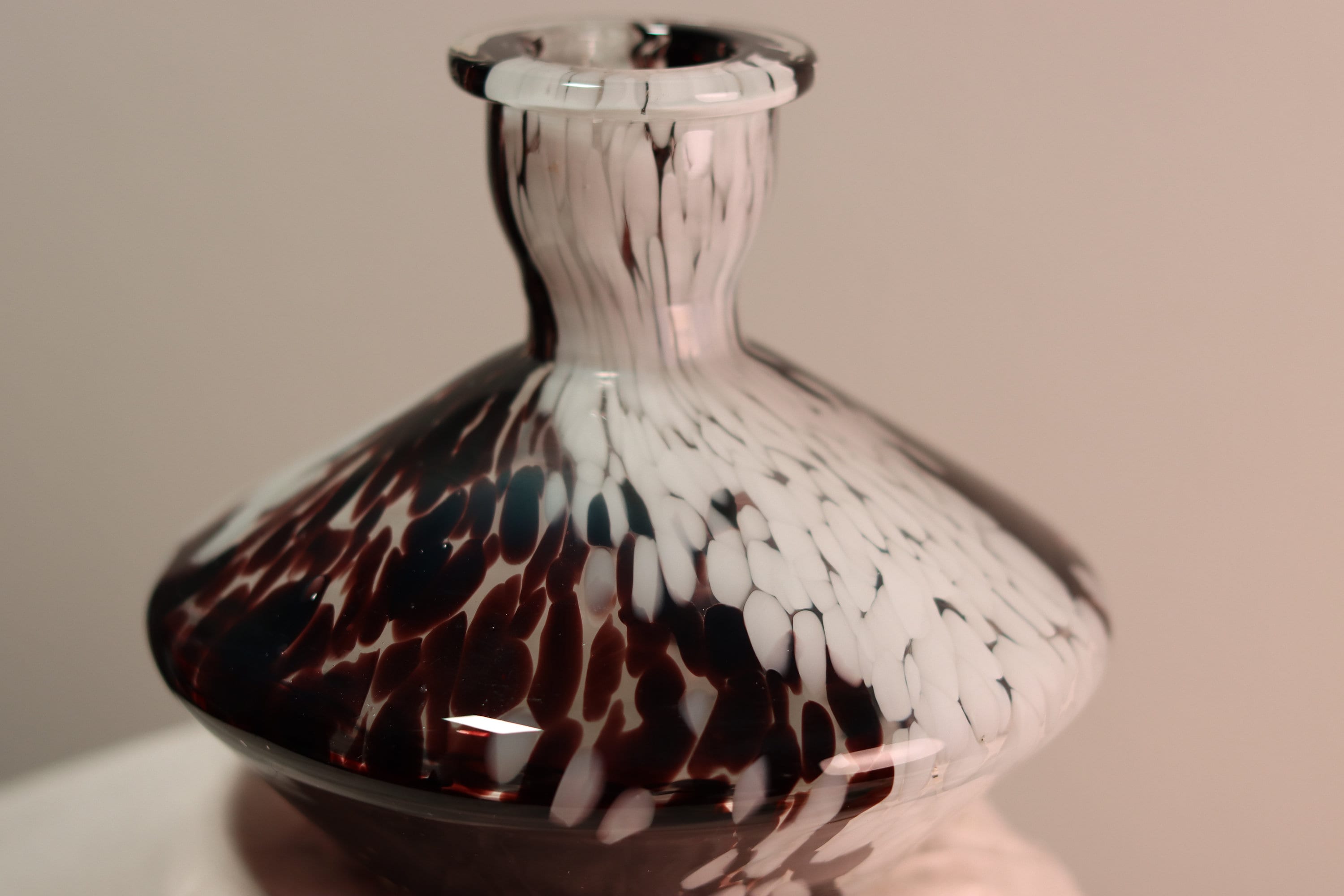 Hand Blown White & Purple Glass Speckled Flower Vase