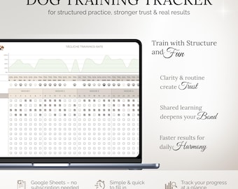 Dog Training Tracker | Google Sheets | Yearly & Monthly Progress | Habit Tracker for Consistency, Trust and Better Training (English)