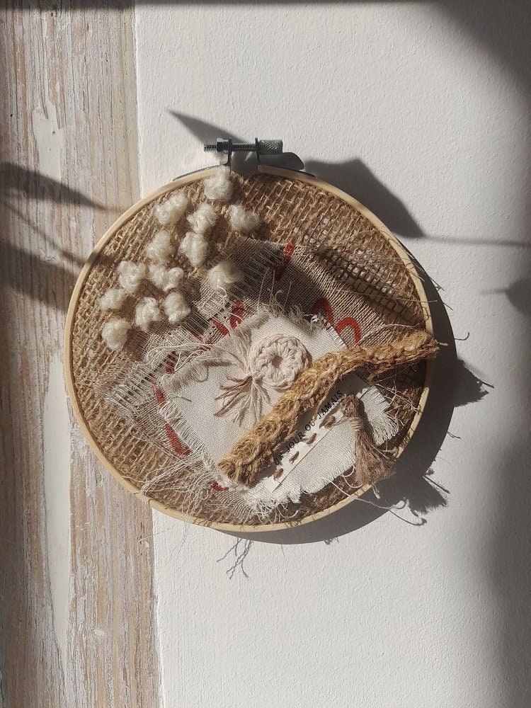 Tambour Brodé Main, Broderie, Décoration Murale, Art Textile, Scrap Hoop Art, Embroidery, Recycling