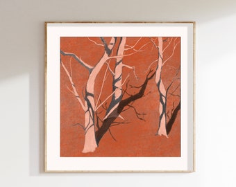 Wall Art Abstract Printable Art Modern Digital Download Wall Art Trees Painting Orange Contemporary Art