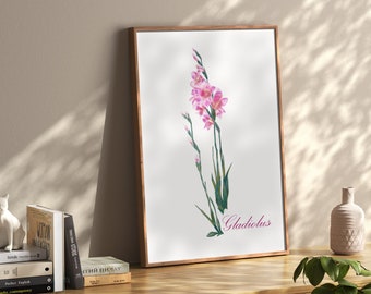 Gladiolus Flower Art Floral Printable Art August Birth Flower Art Digital Download Flowers Wall Art Botanical Art Birthday Gift for Her